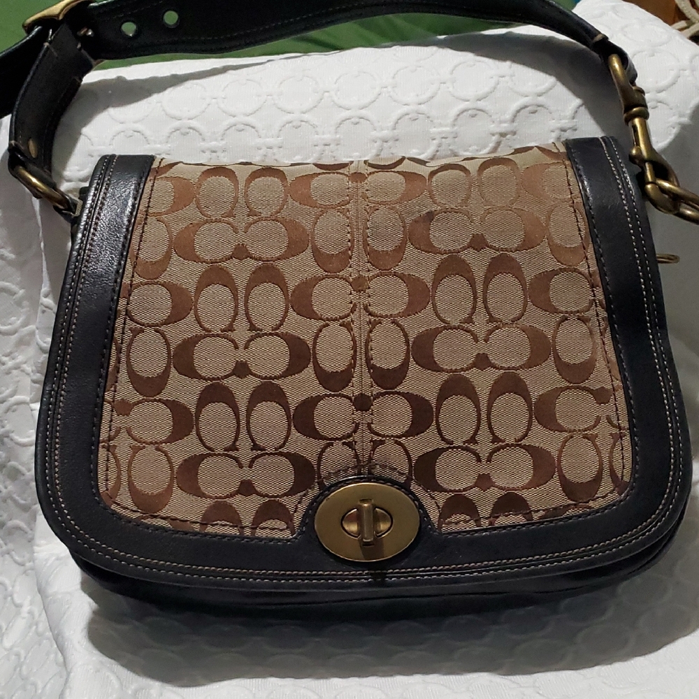 Coach Brown and Black Monogram Shoulder Bag